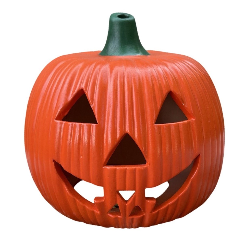 Vintage Halloween Ceramic Glazed Jack‎ O Lantern Light - Candle Cover Orange
